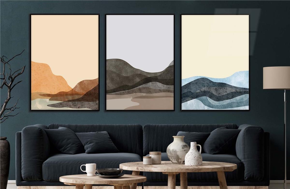 Alüminyum Çerçeveli Sanat Temalı 3'lü Set MDF Tablo 0023