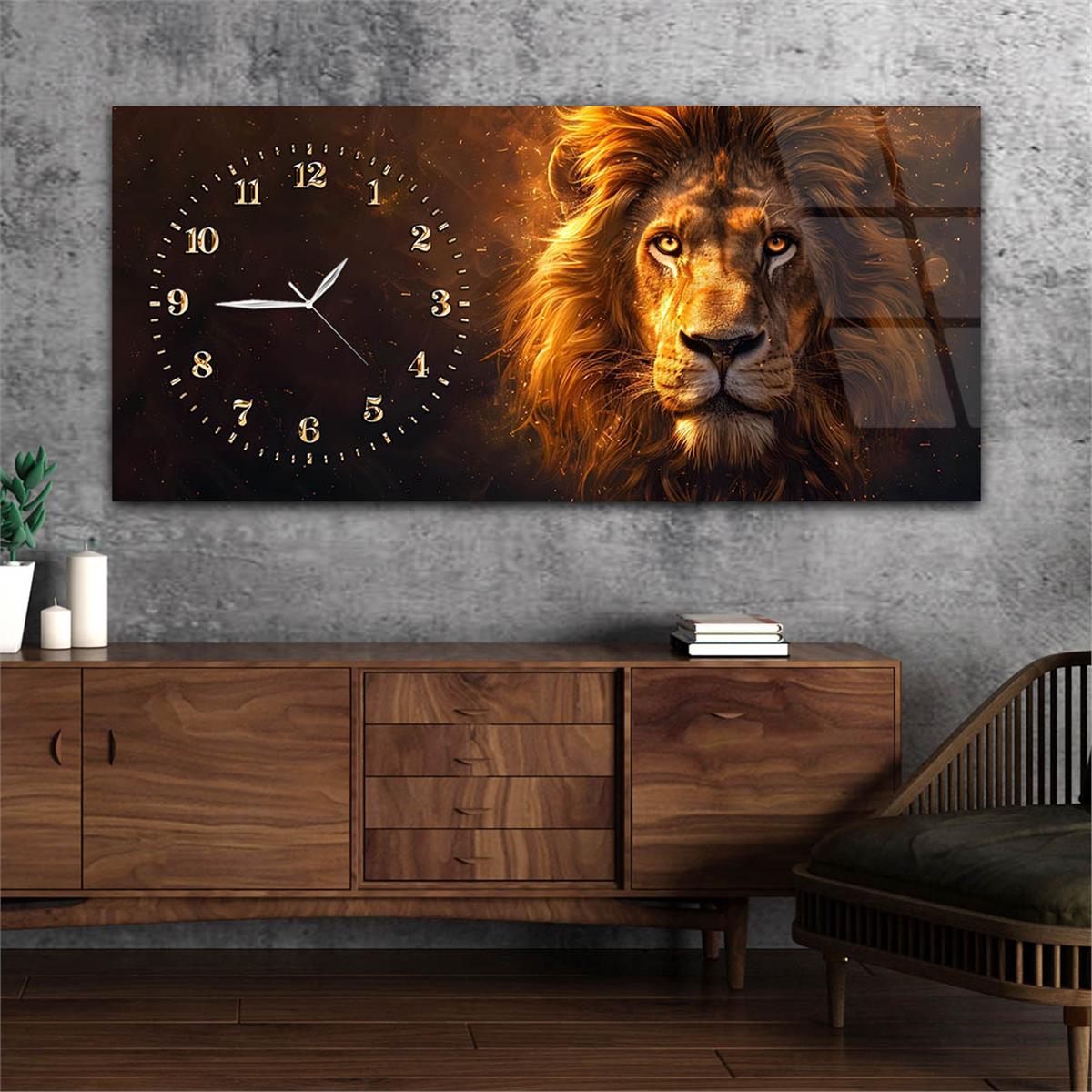 Yatay Saatli Yandan Sanat Temalı Cam Tablo 333