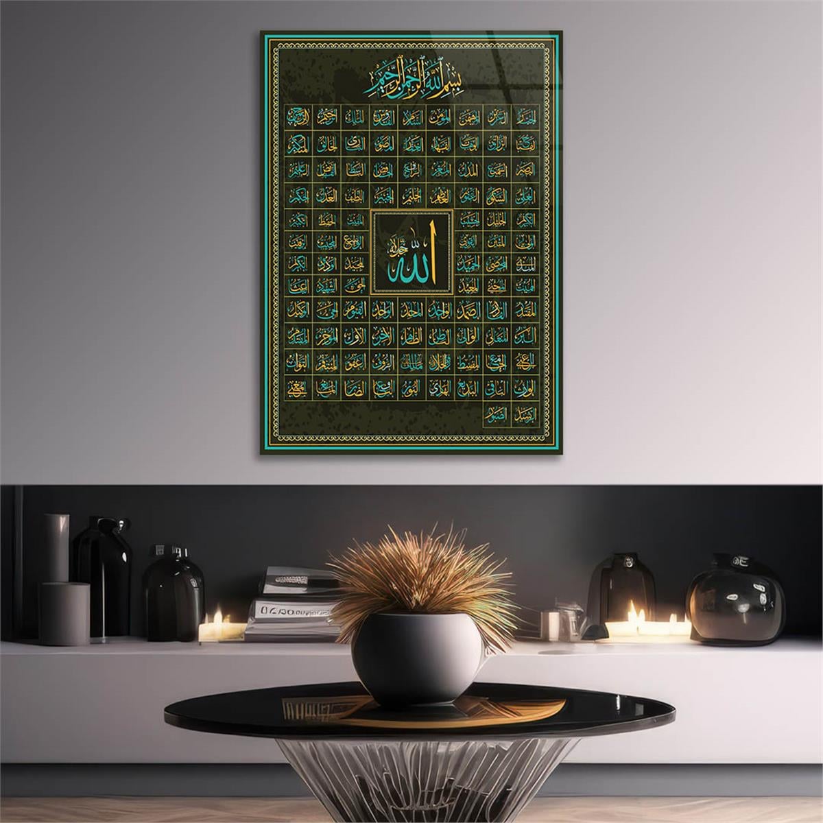 ESMA'ÜL HÜSNA ALLAHIN 99ADI YAZILI CAM TABLO