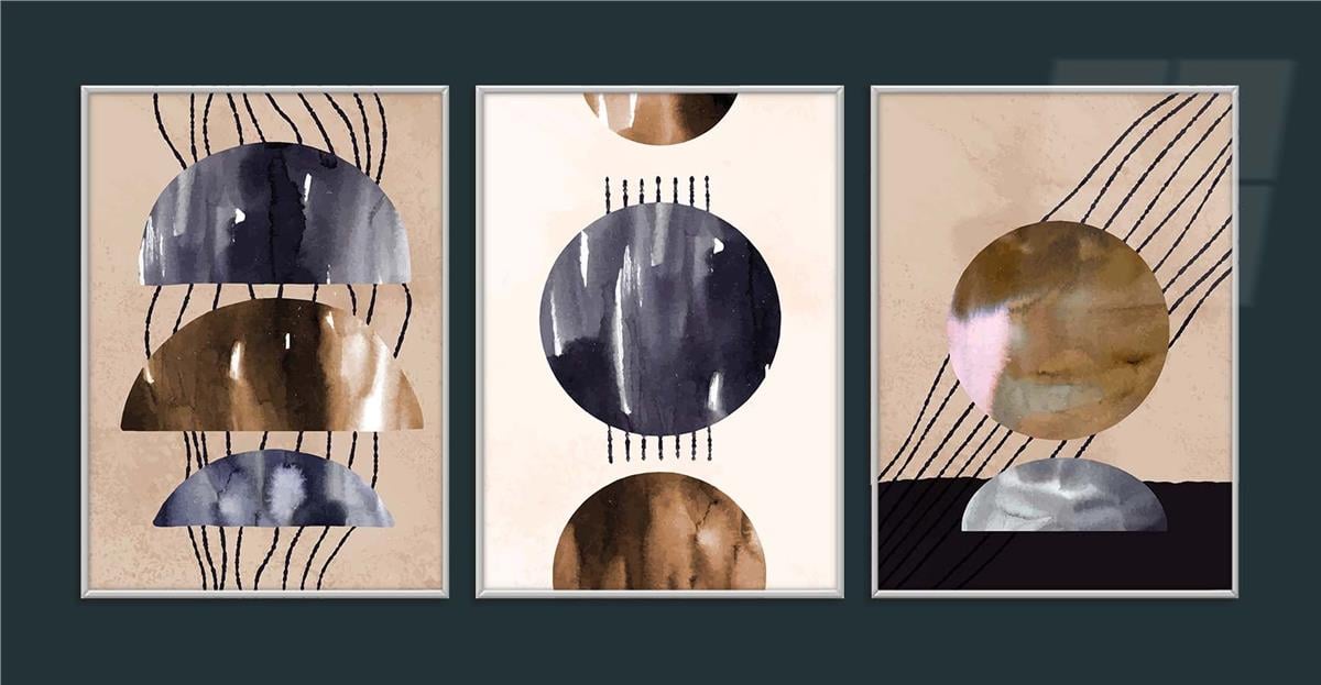 Alüminyum Çerçeveli Sanat Temalı 3'lü Set CAM Tablo 0012