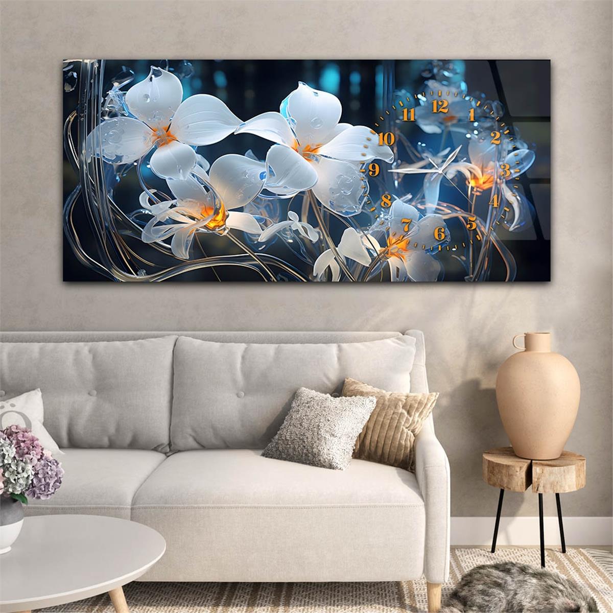 Yatay Saatli Yandan Sanat Temalı Cam Tablo 248