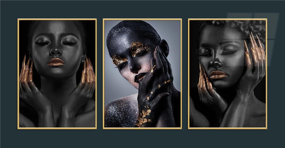 Alüminyum Çerçeveli Sanat Temalı 3'lü Set MDF Tablo 0072