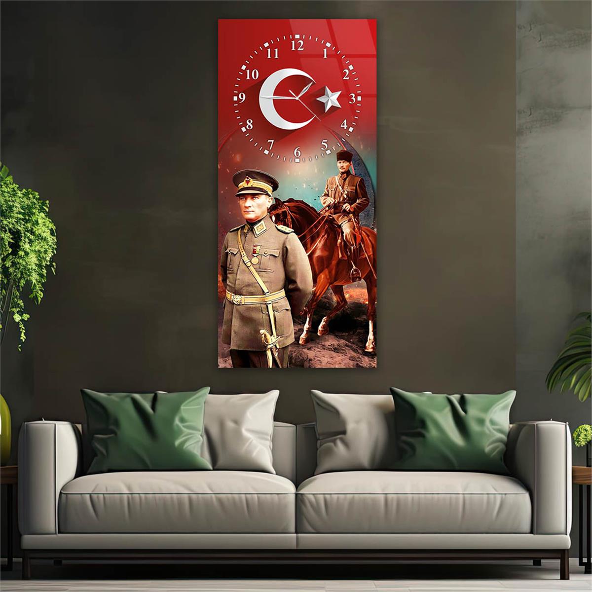 Vertical National Themed Glass Wall Art with Clock at the Top 022