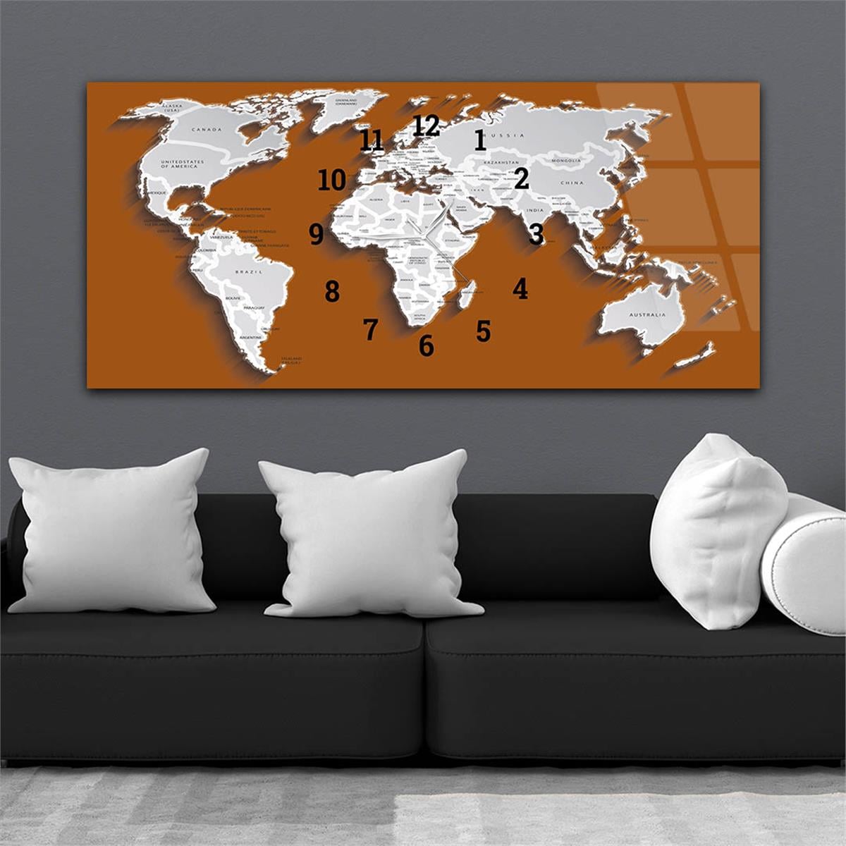 Yatay Saatli Ortadan Vatan Temalı Cam Tablo 095