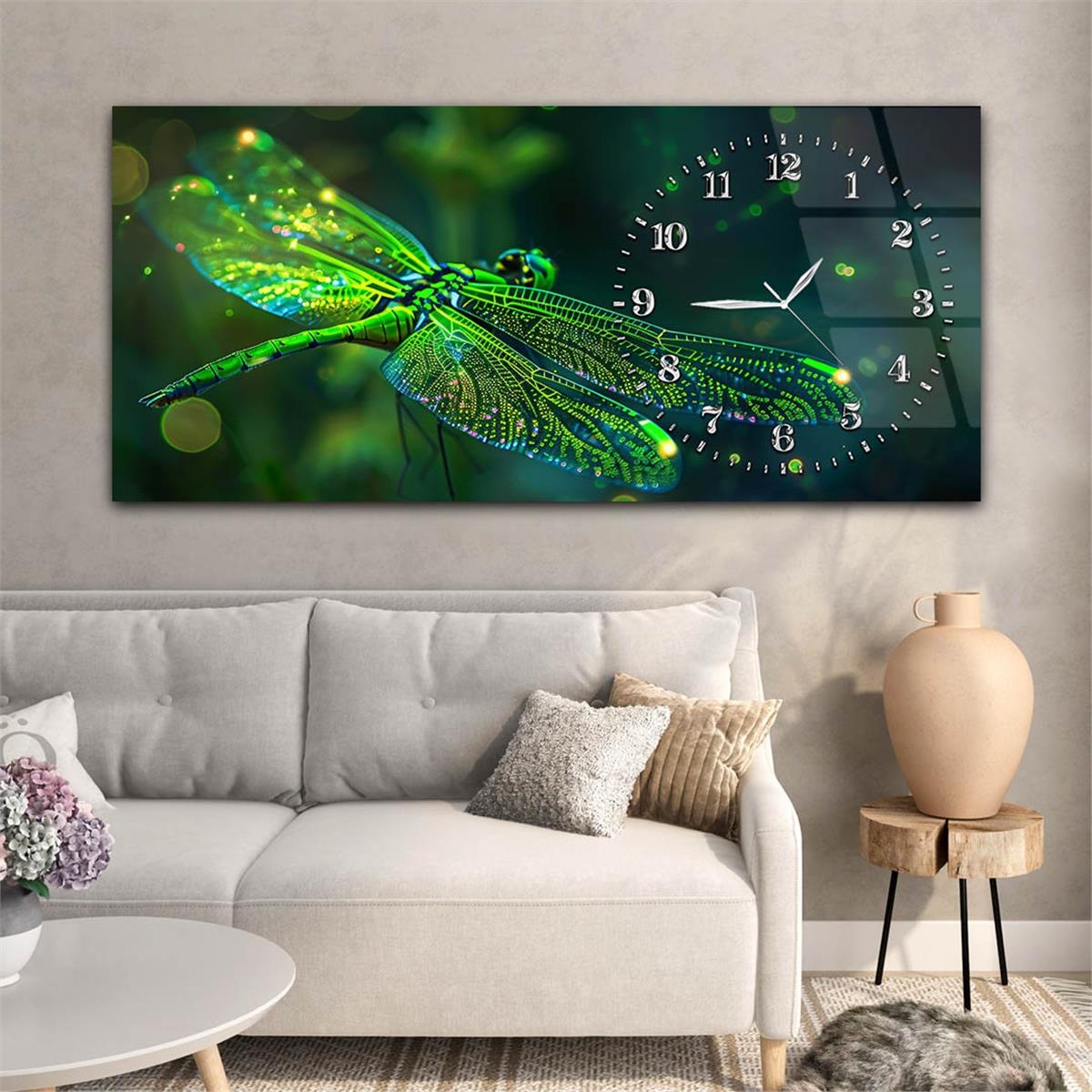 Yatay Saatli Yandan Sanat Temalı Cam Tablo 292