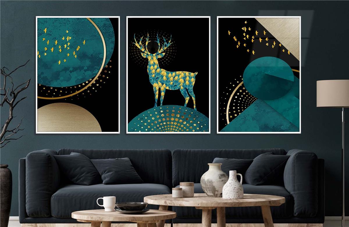 Alüminyum Çerçeveli Sanat Temalı 3'lü Set MDF Tablo 0036