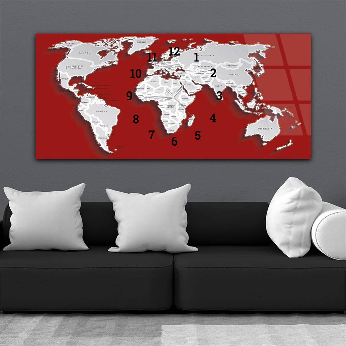 Yatay Saatli Ortadan Vatan Temalı Cam Tablo 092