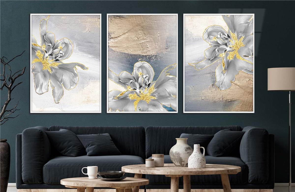 Alüminyum Çerçeveli Sanat Temalı 3'lü Set MDF Tablo 0062