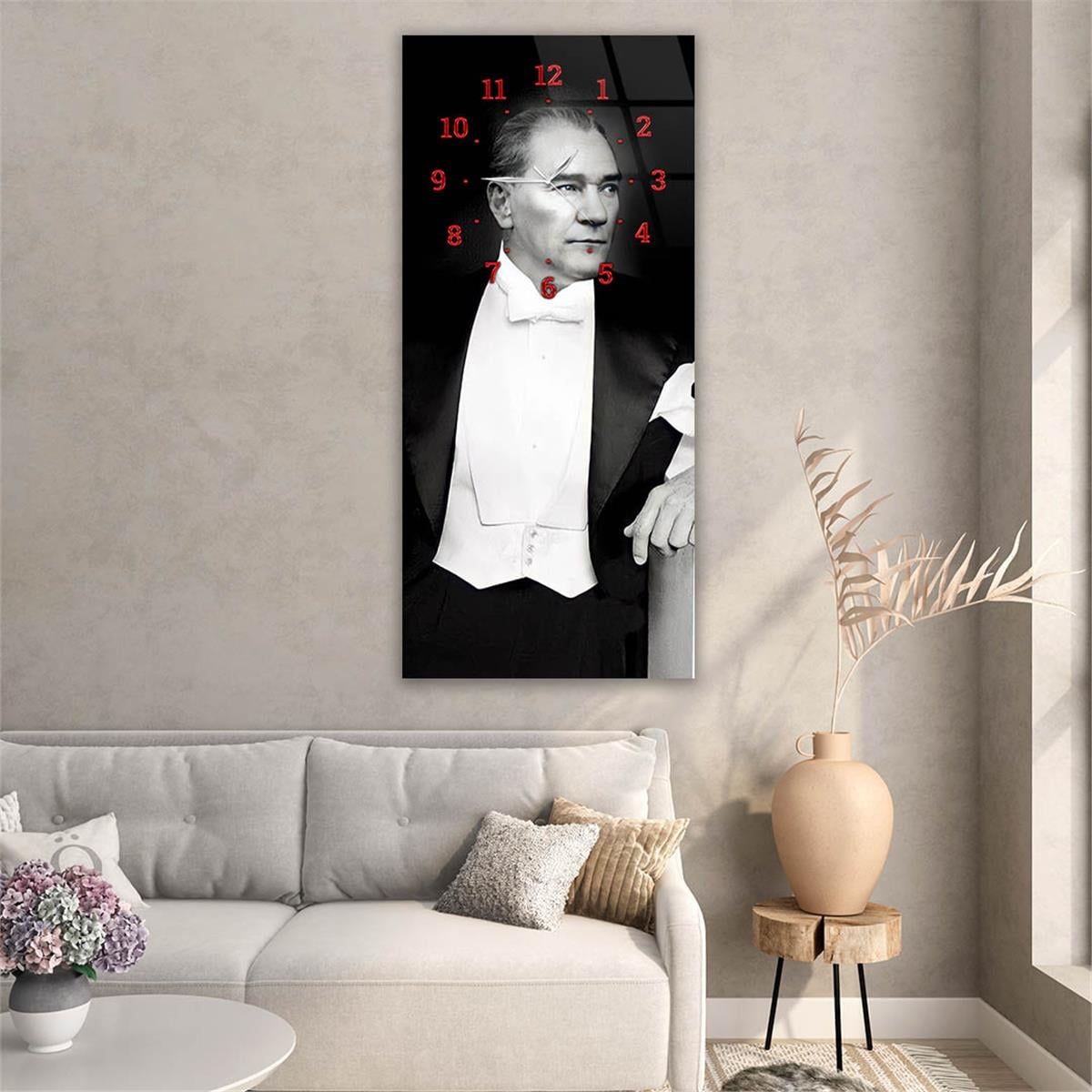 Vertical National Themed Glass Wall Art with Clock at the Top 021