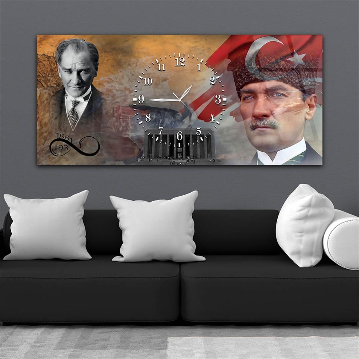 Türk Bayrağı , Atatürk ve Anıtkabir Saatli Cam Tablo 068