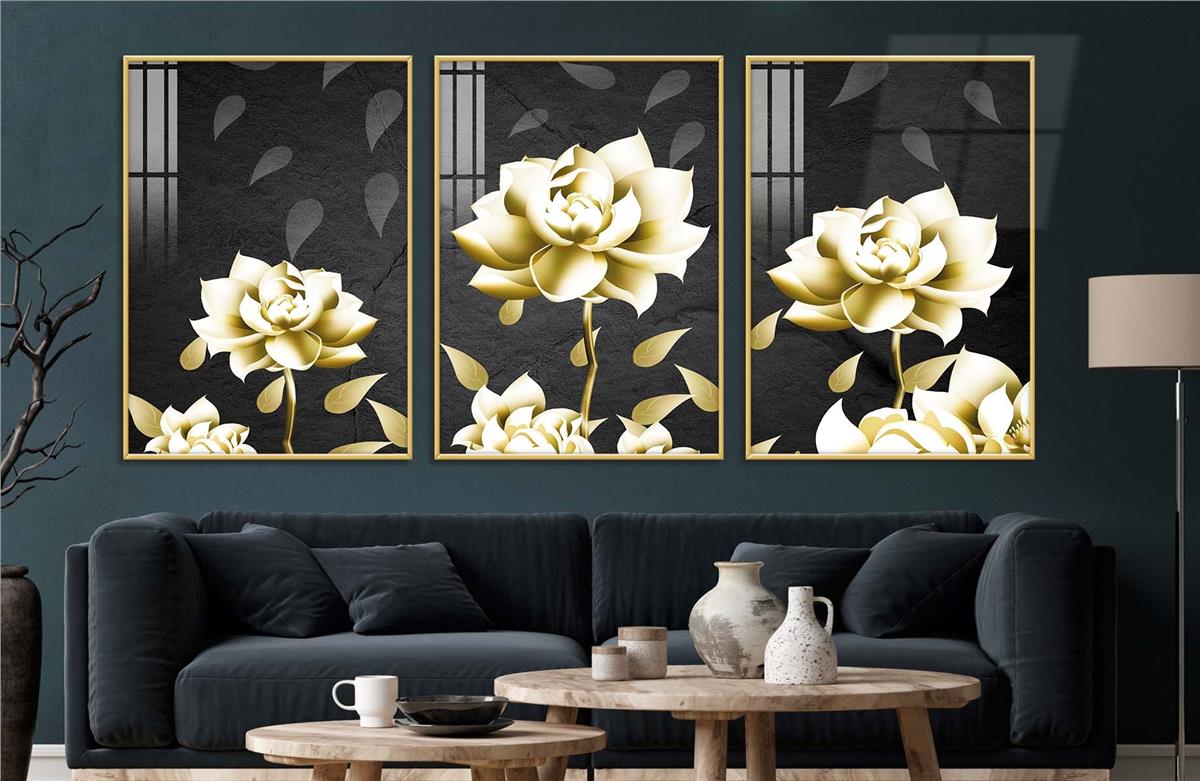 Alüminyum Çerçeveli Sanat Temalı 3'lü Set CAM Tablo 0040