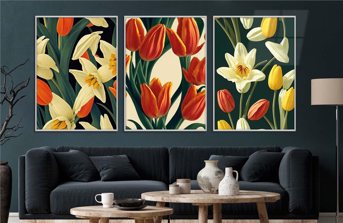 Alüminyum Çerçeveli Sanat Temalı 3'lü Set MDF Tablo 0039