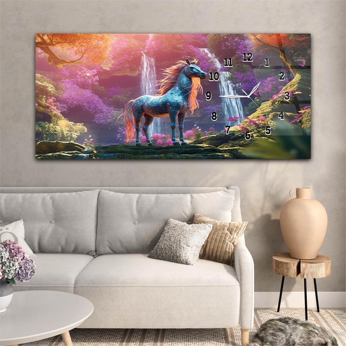 Yatay Saatli Yandan Sanat ve Doğa Temalı Cam Tablo 226