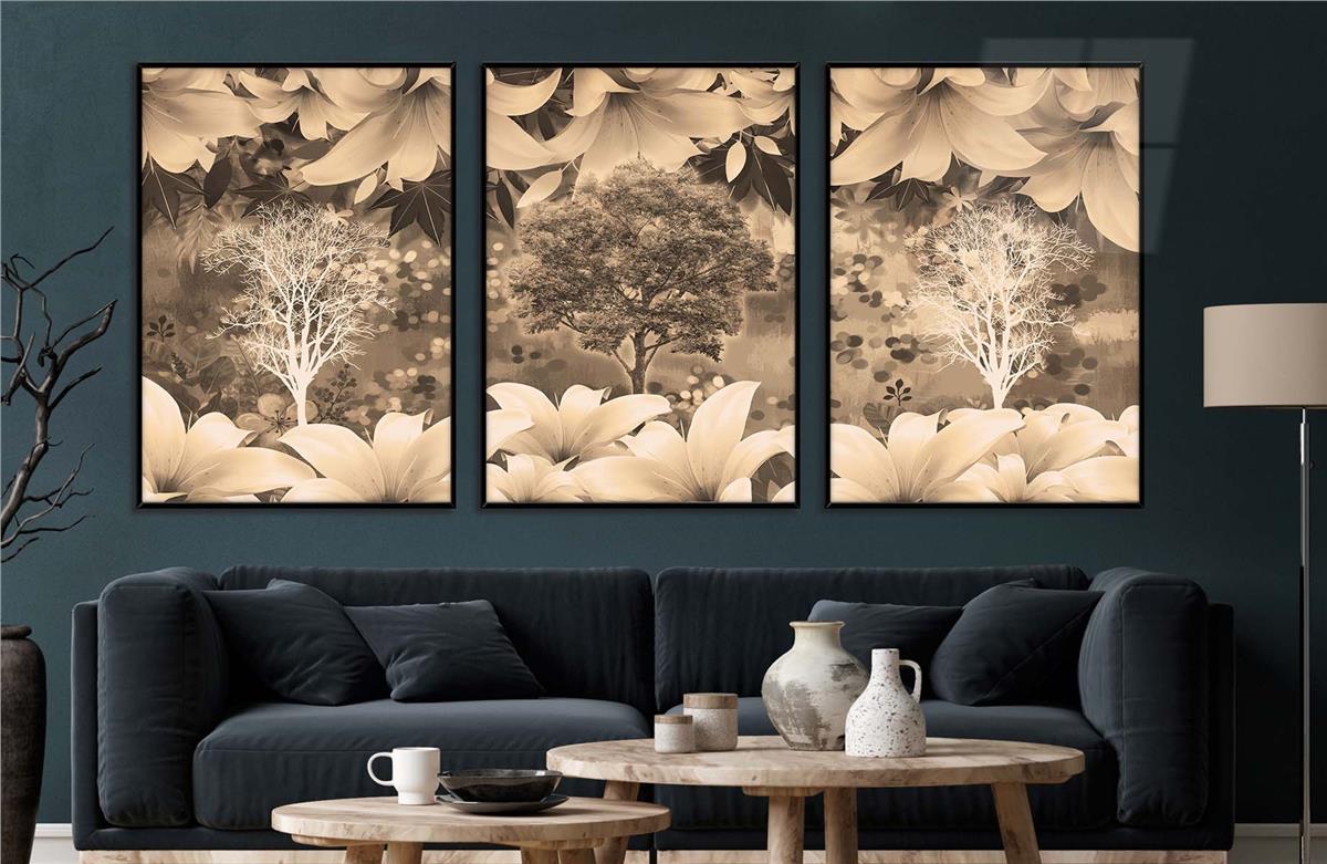 Alüminyum Çerçeveli Sanat Temalı 3'lü Set MDF Tablo 0051