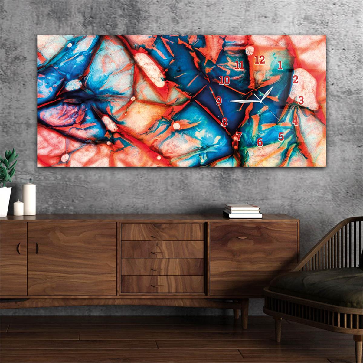 Yatay Saatli Yandan Sanat ve Doğa Temalı Cam Tablo 145