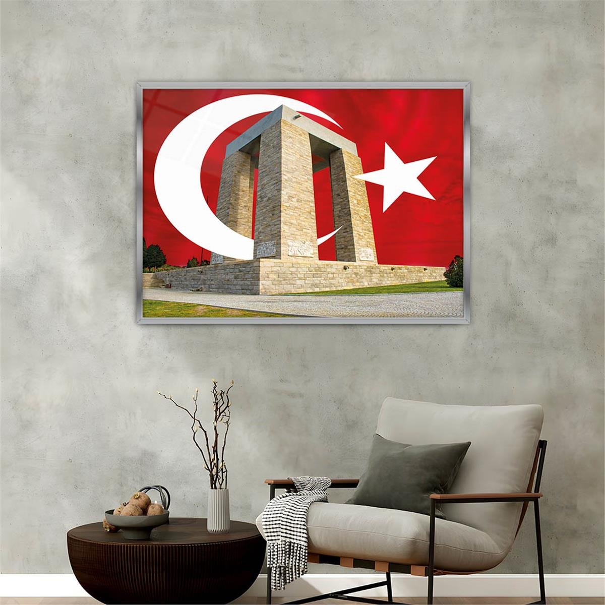 Alüminyum Çerçeveli Vatan Temalı Cam Tablo 064