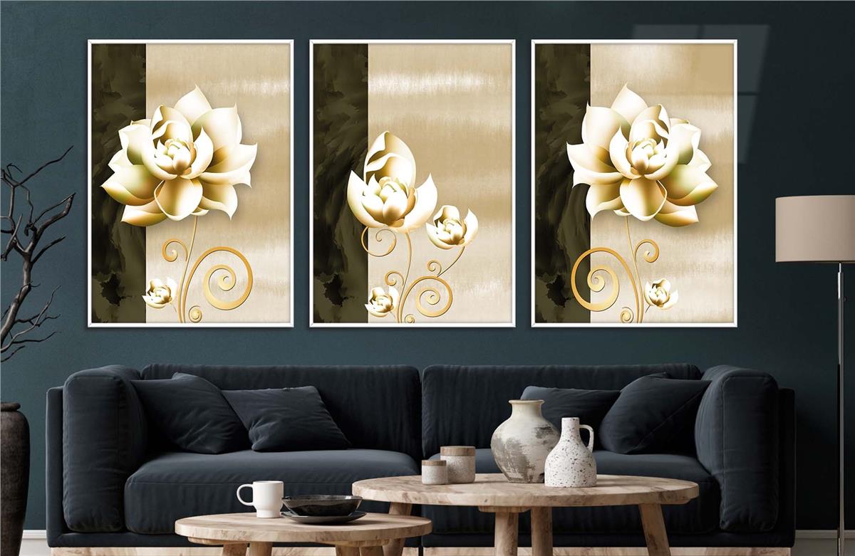 Alüminyum Çerçeveli Sanat Temalı 3'lü Set CAM Tablo 0041