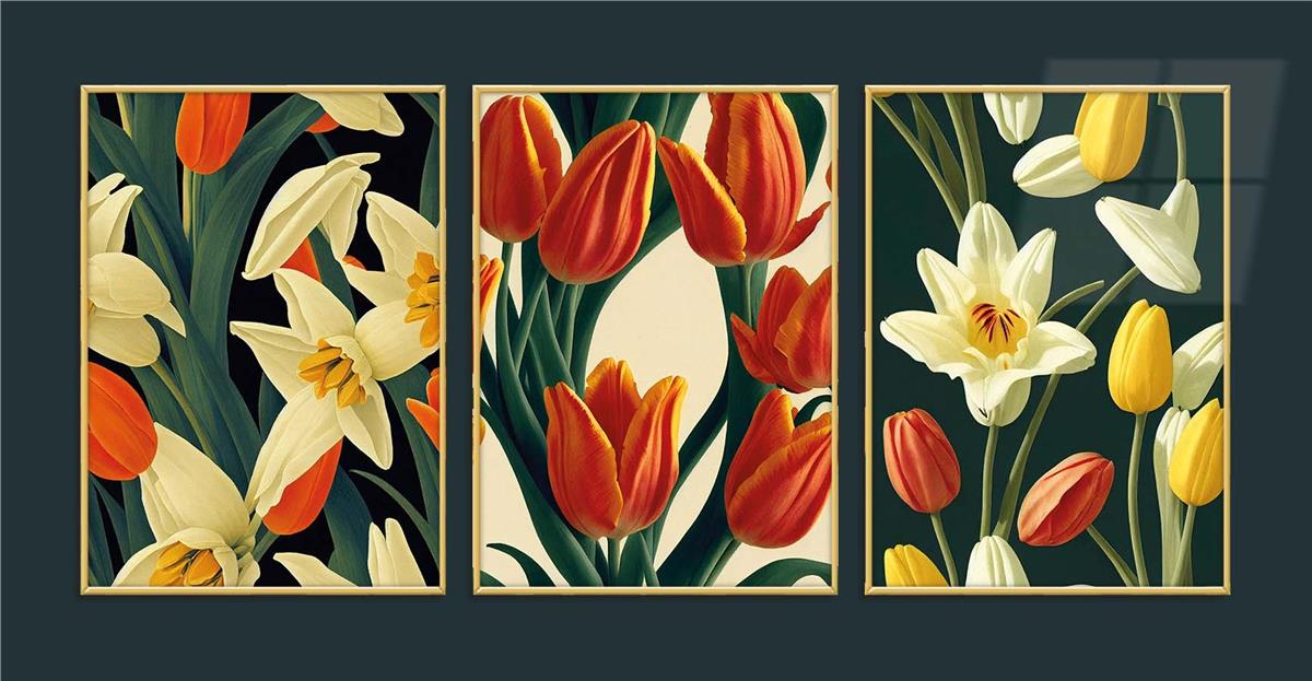 Alüminyum Çerçeveli Sanat Temalı 3'lü Set CAM Tablo 0039