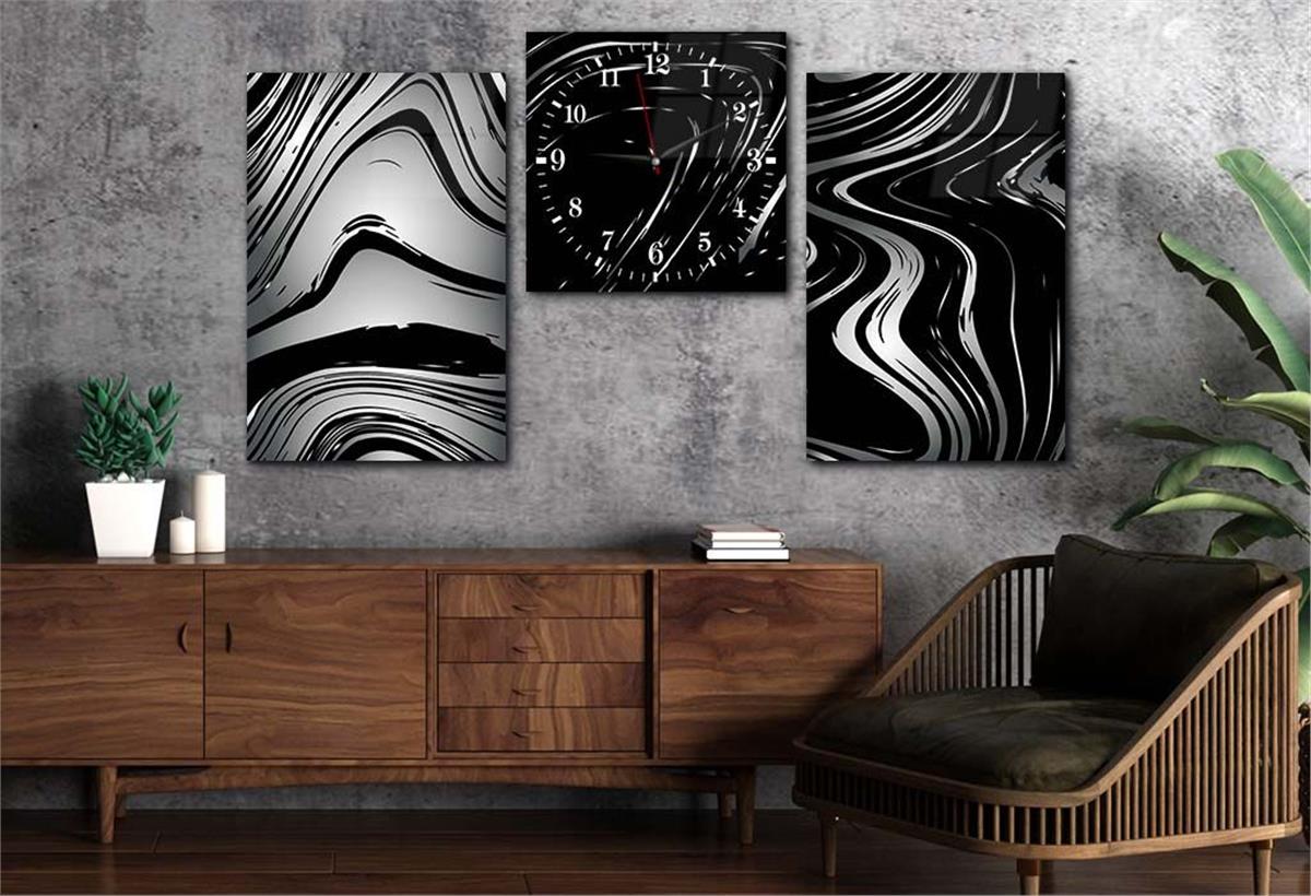 SANAT TEMALI CAM TABLO SAAT SETİ 