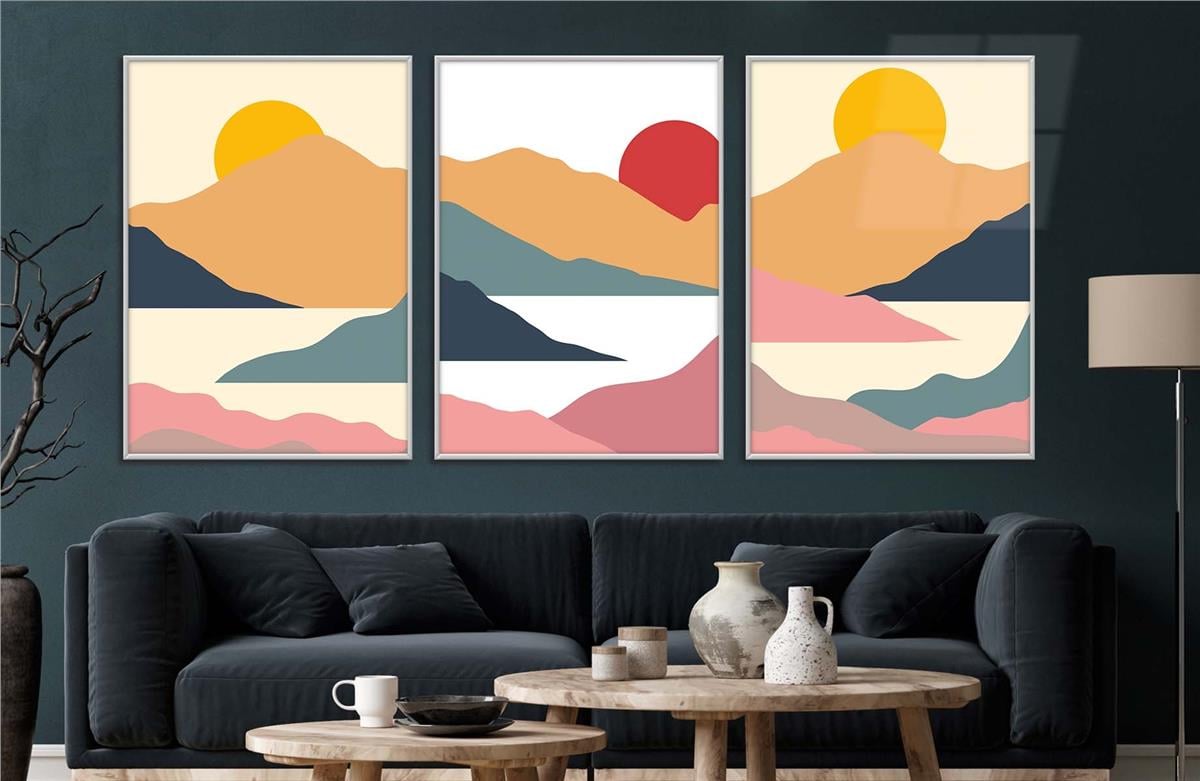 Alüminyum Çerçeveli Sanat Temalı 3'lü Set MDF Tablo 0027