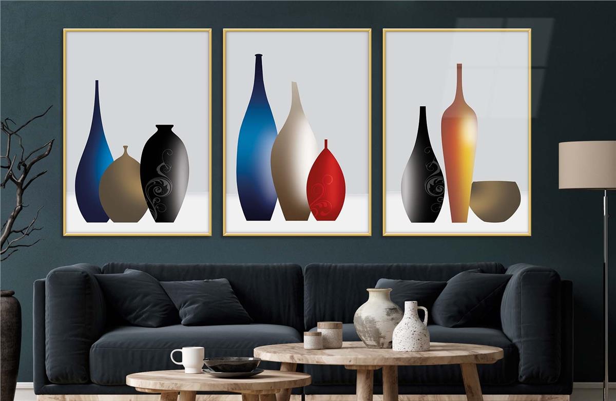 Alüminyum Çerçeveli Sanat Temalı 3'lü Set CAM Tablo 0047