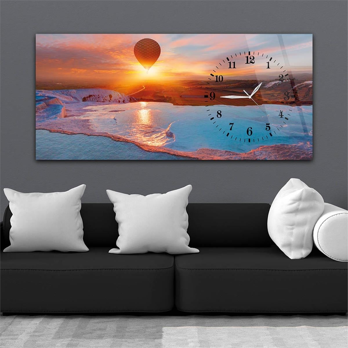 Yatay Saatli Yandan Sanat ve Doğa Temalı Cam Tablo 028