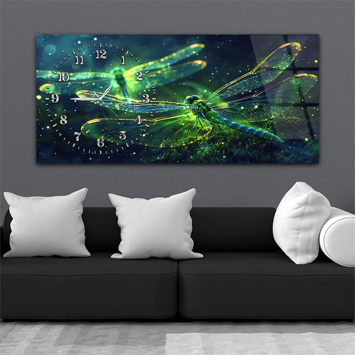 Yatay Saatli Yandan Sanat Temalı Cam Tablo 294