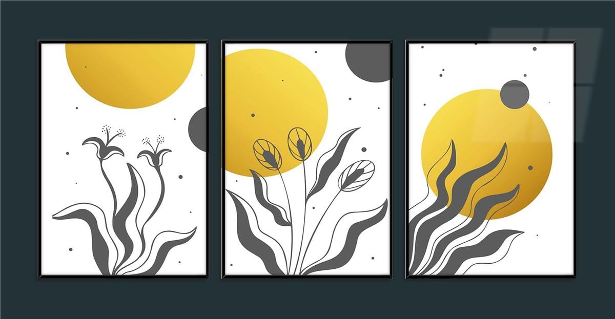 Alüminyum Çerçeveli Sanat Temalı 3'lü Set CAM Tablo 0010