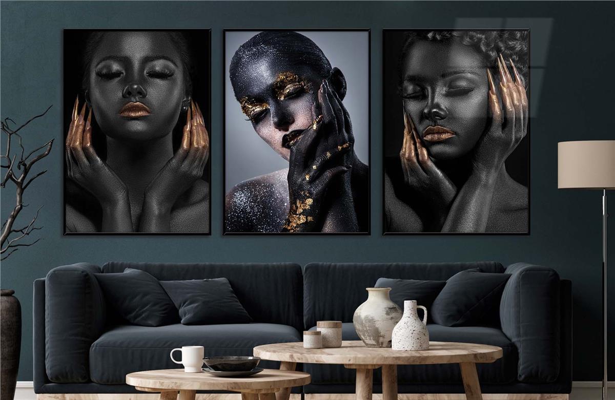 Alüminyum Çerçeveli Sanat Temalı 3'lü Set MDF Tablo 0072