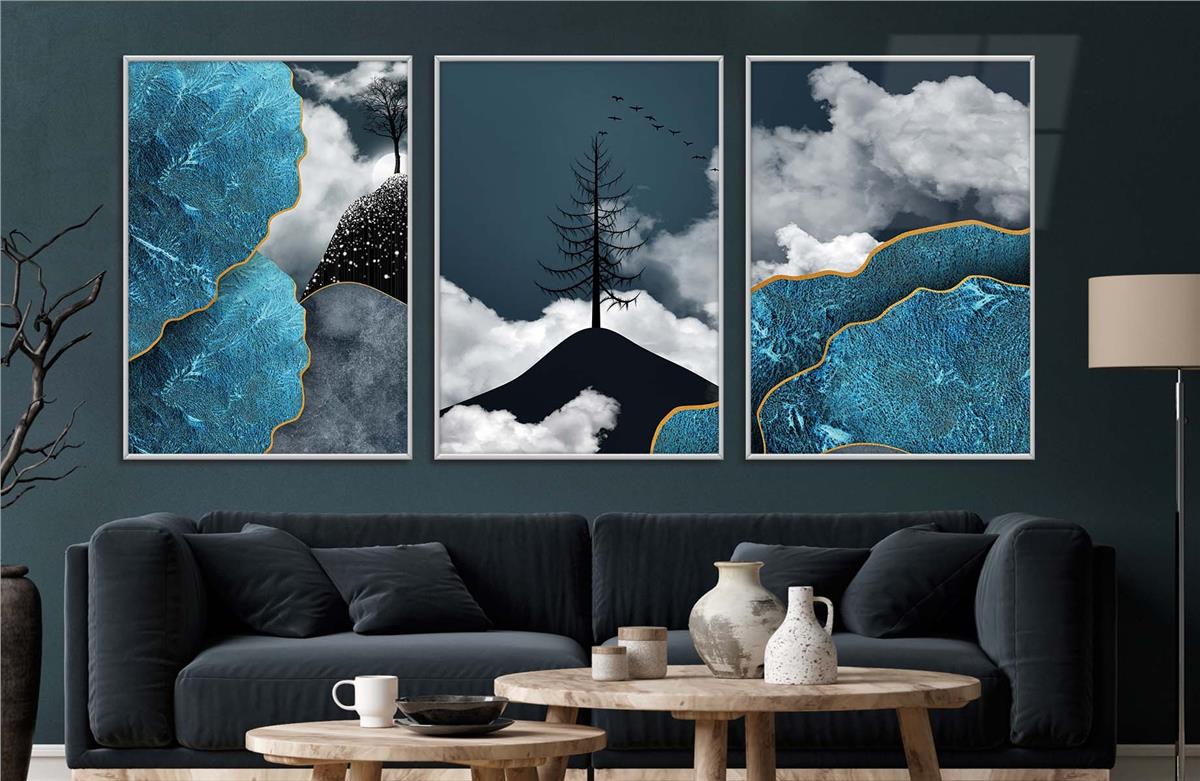 Alüminyum Çerçeveli Sanat Temalı 3'lü Set MDF Tablo 0070