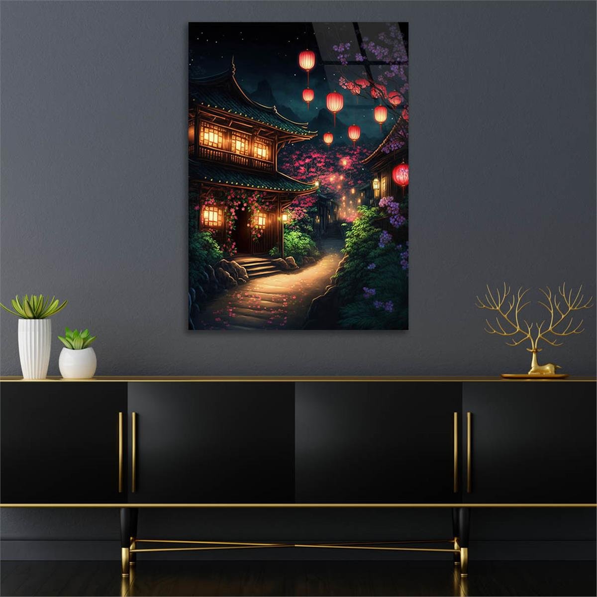 Dikey Sanat Temalı Cam Tablo 527