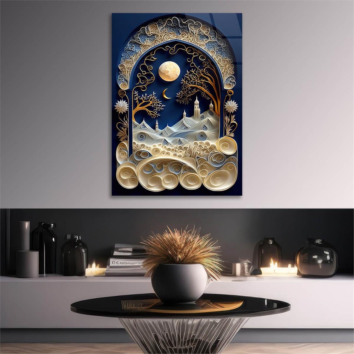 Dikey Sanat Temalı Cam Tablo 542