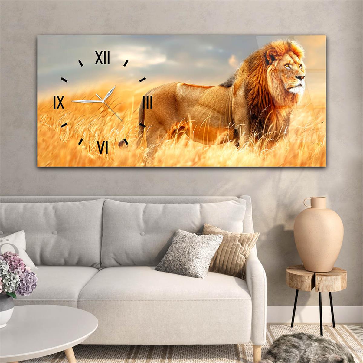 Yatay Saatli Yandan Sanat Temalı Cam Tablo 326