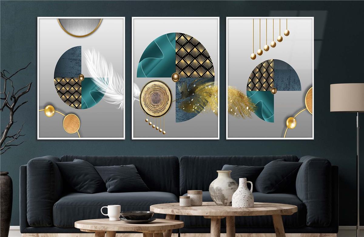 Alüminyum Çerçeveli Sanat Temalı 3'lü Set MDF Tablo 0045