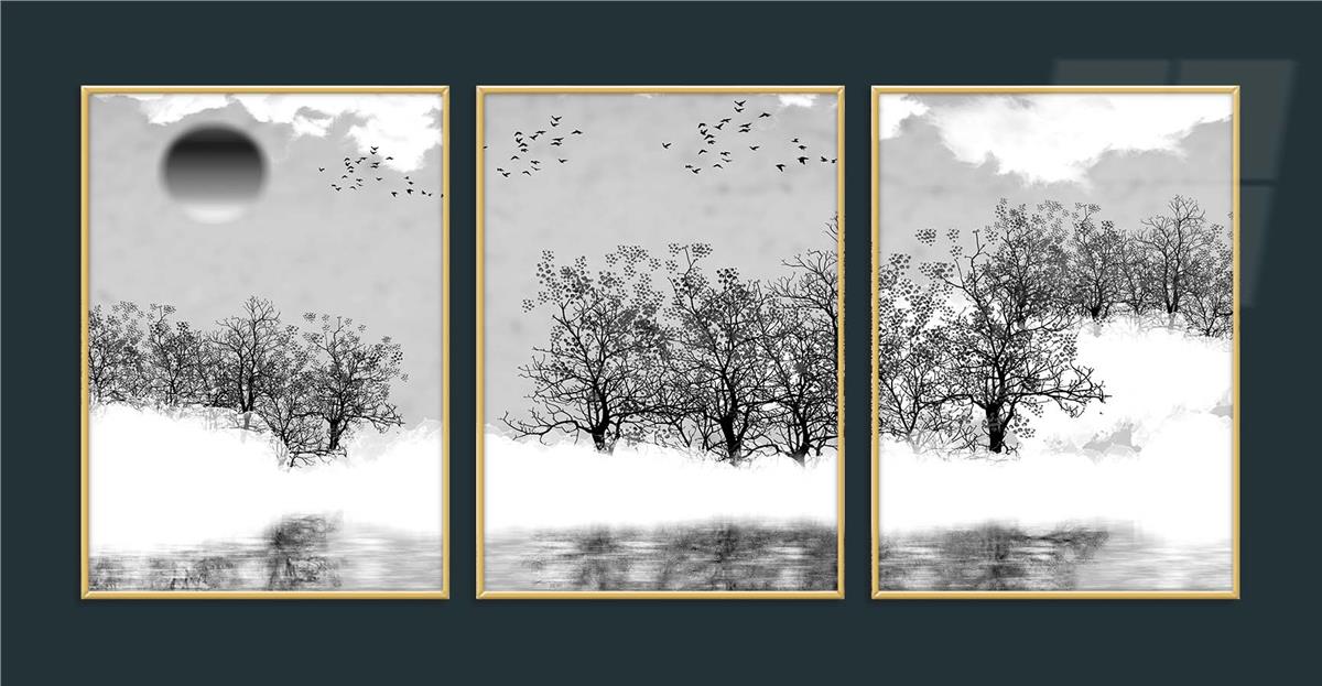 Alüminyum Çerçeveli Sanat Temalı 3'lü Set MDF Tablo 0034
