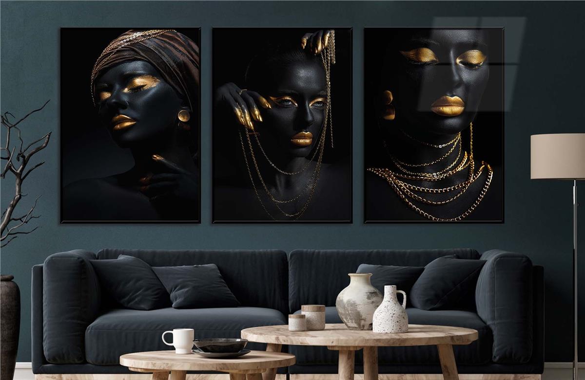 Alüminyum Çerçeveli Sanat Temalı 3'lü Set MDF Tablo 0074