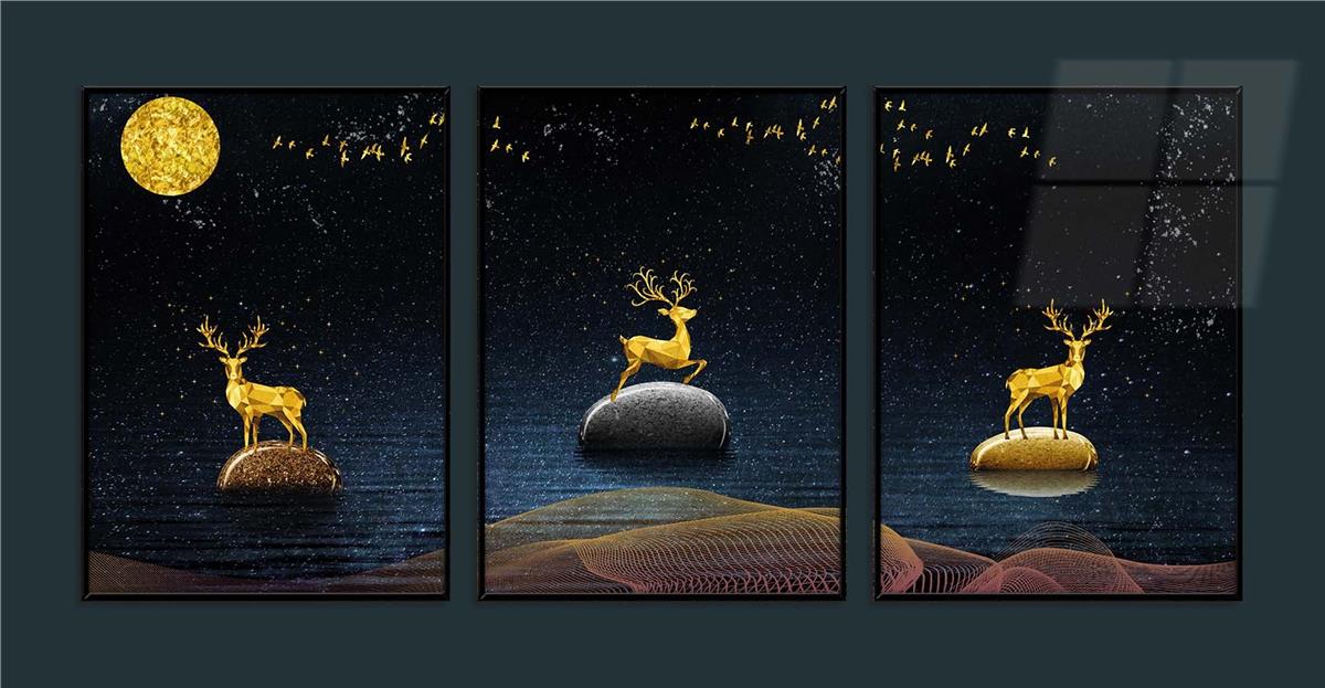 Alüminyum Çerçeveli Sanat Temalı 3'lü Set CAM Tablo 0065