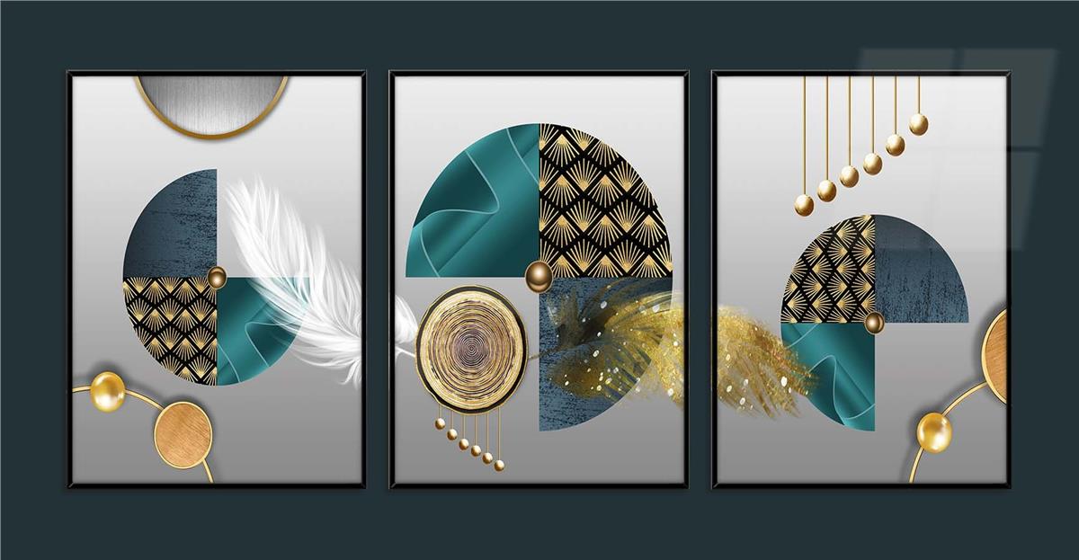 Alüminyum Çerçeveli Sanat Temalı 3'lü Set MDF Tablo 0045