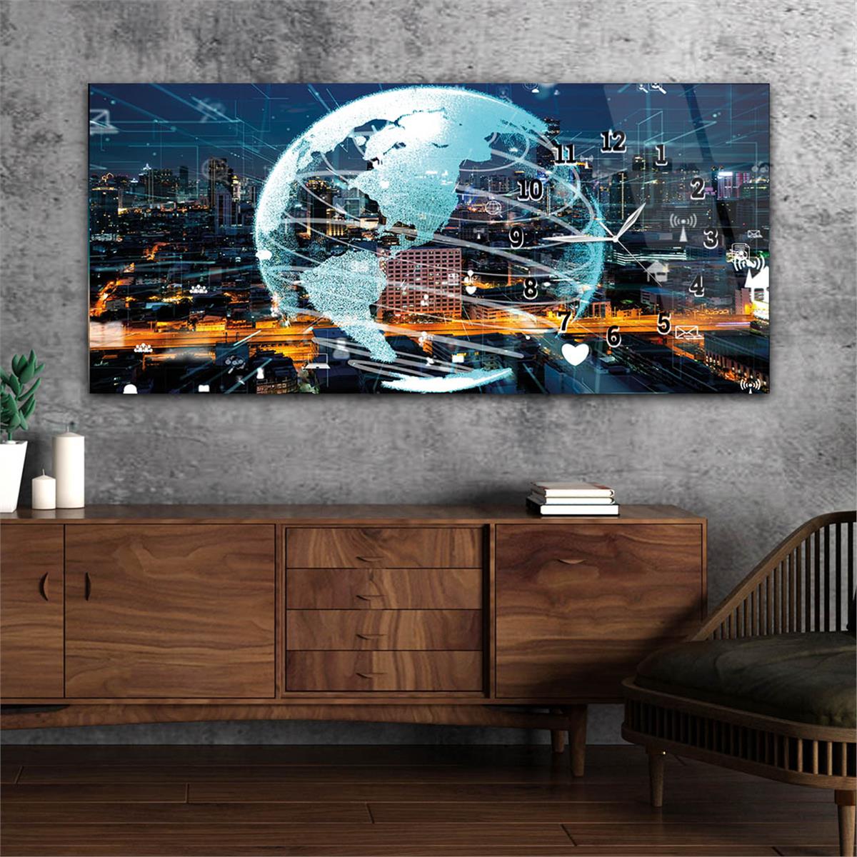 Yatay Saatli Yandan Sanat ve Doğa Temalı Cam Tablo 210