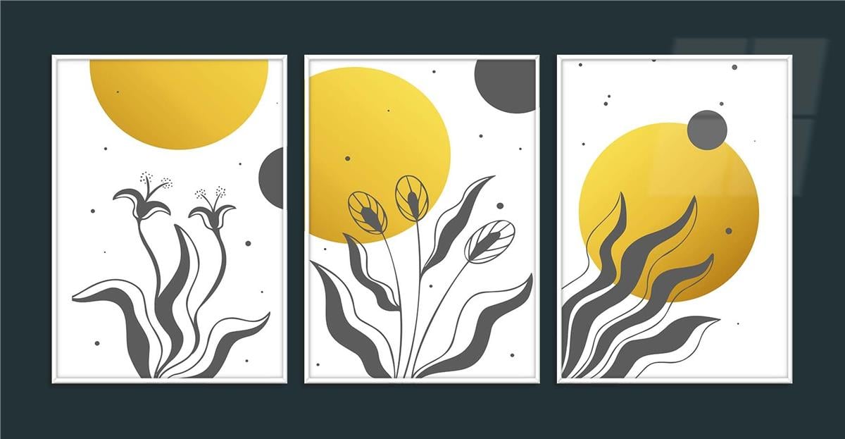 Alüminyum Çerçeveli Sanat Temalı 3'lü Set CAM Tablo 0010