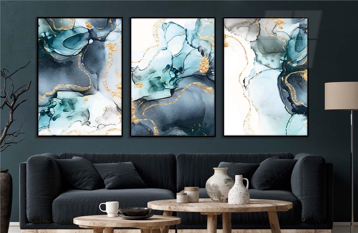 Alüminyum Çerçeveli Sanat Temalı 3'lü Set CAM Tablo 0024