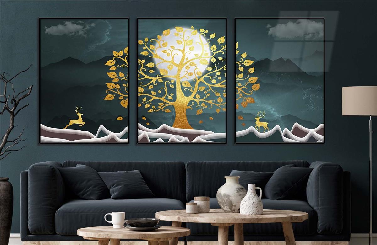 Alüminyum Çerçeveli Sanat Temalı 3'lü Set CAM Tablo 0029