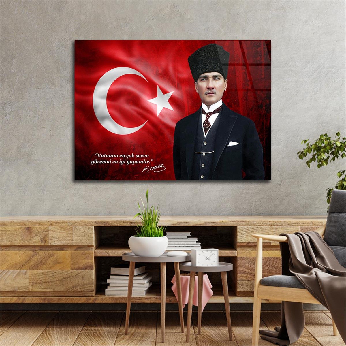 Yatay Vatan Temalı Cam Tablo 172