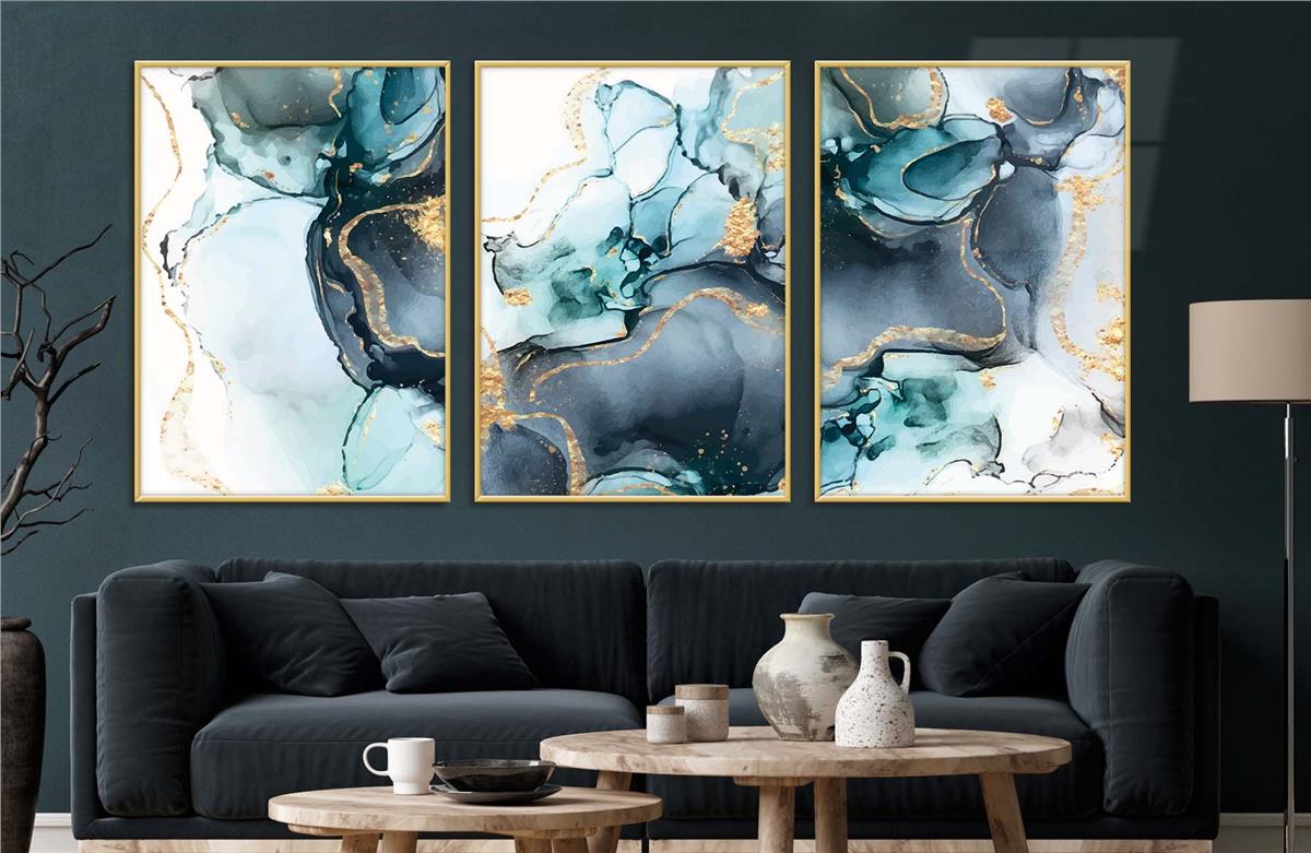 Alüminyum Çerçeveli Sanat Temalı 3'lü Set CAM Tablo 0016