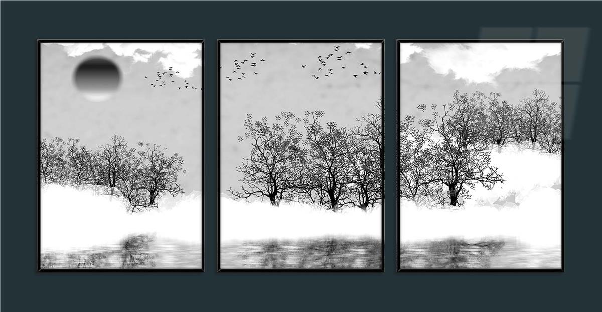 Alüminyum Çerçeveli Sanat Temalı 3'lü Set CAM Tablo 0034