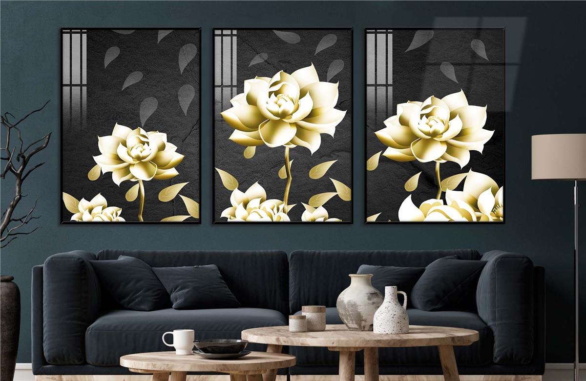 Alüminyum Çerçeveli Sanat Temalı 3'lü Set CAM Tablo 0040