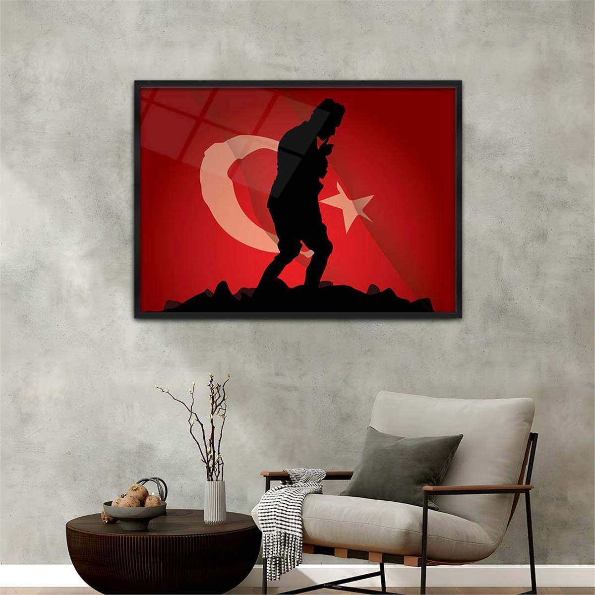 Alüminyum Çerçeveli Vatan Temalı Cam Tablo 056