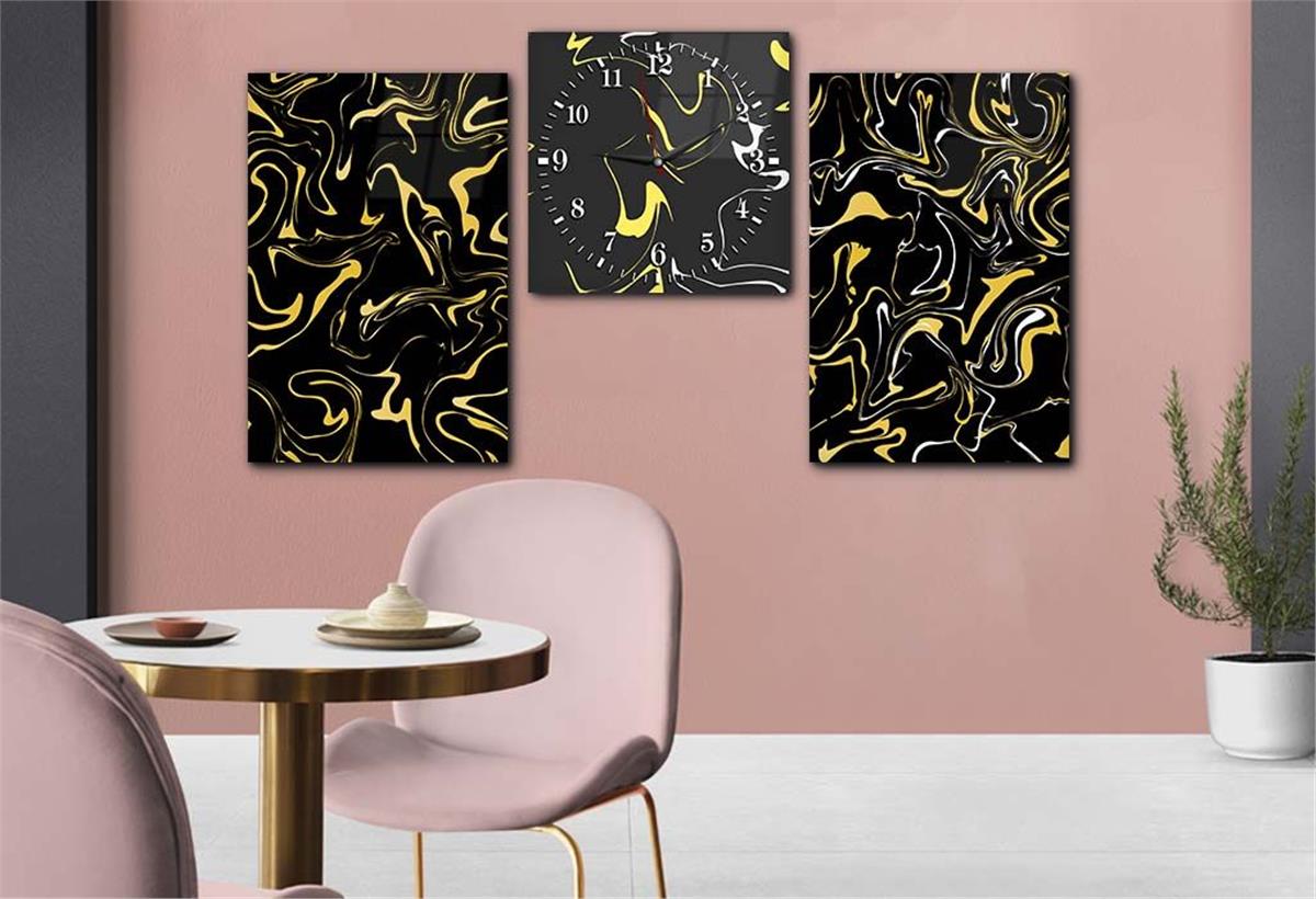 Tempered Glasss Wall Arts Art-Themed Set with Clock