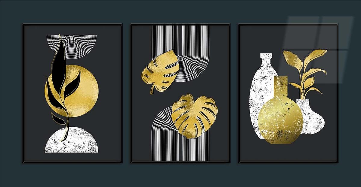 Alüminyum Çerçeveli Sanat Temalı 3'lü Set MDF Tablo 0008