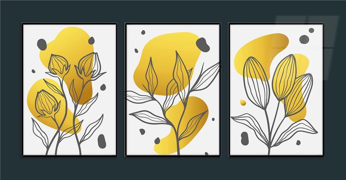 Alüminyum Çerçeveli Sanat Temalı 3'lü Set MDF Tablo 0009